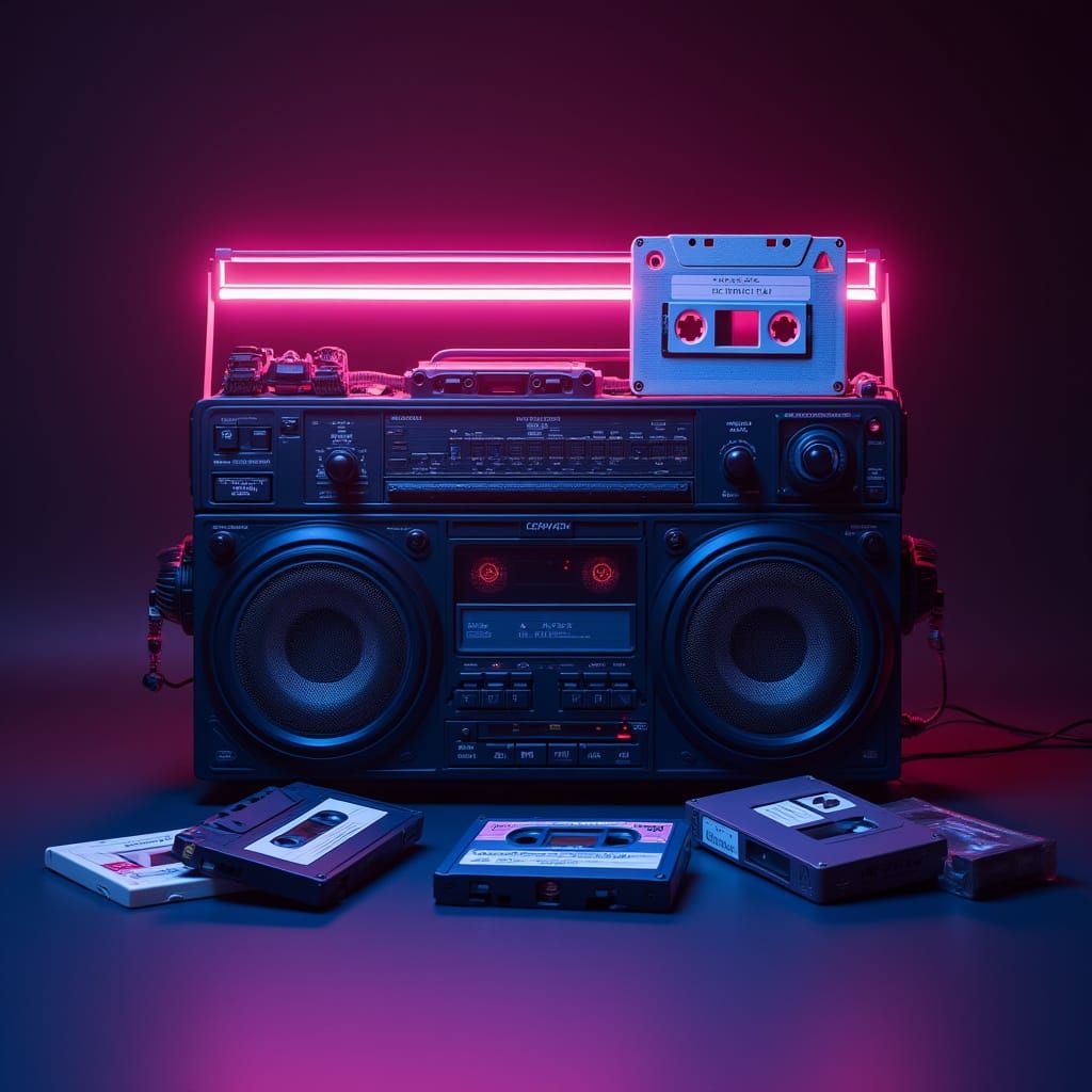 Retro Vaporwave Cassette Player Scene