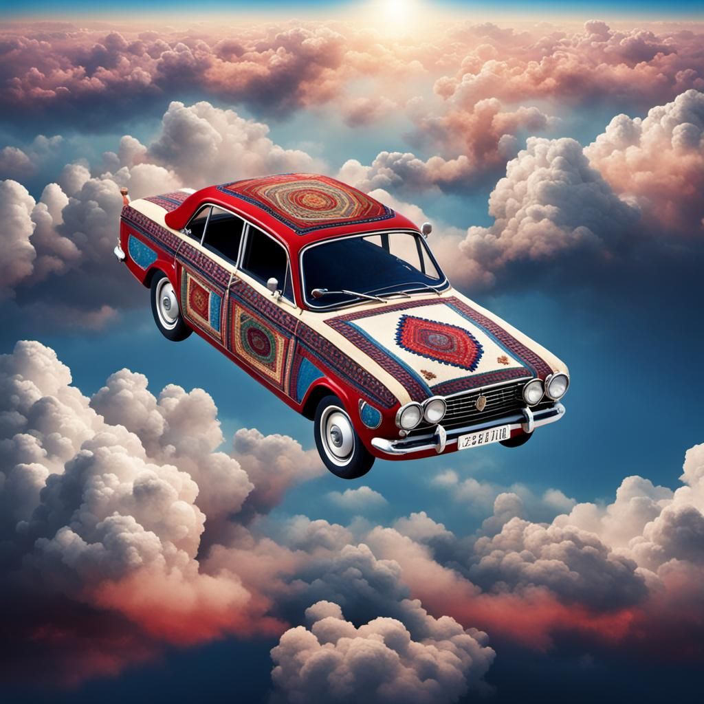 Flying Persian Rug Car in the Sky