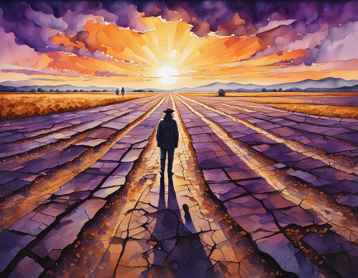 Dusk in Abandoned Fields: Impressionistic Watercolor