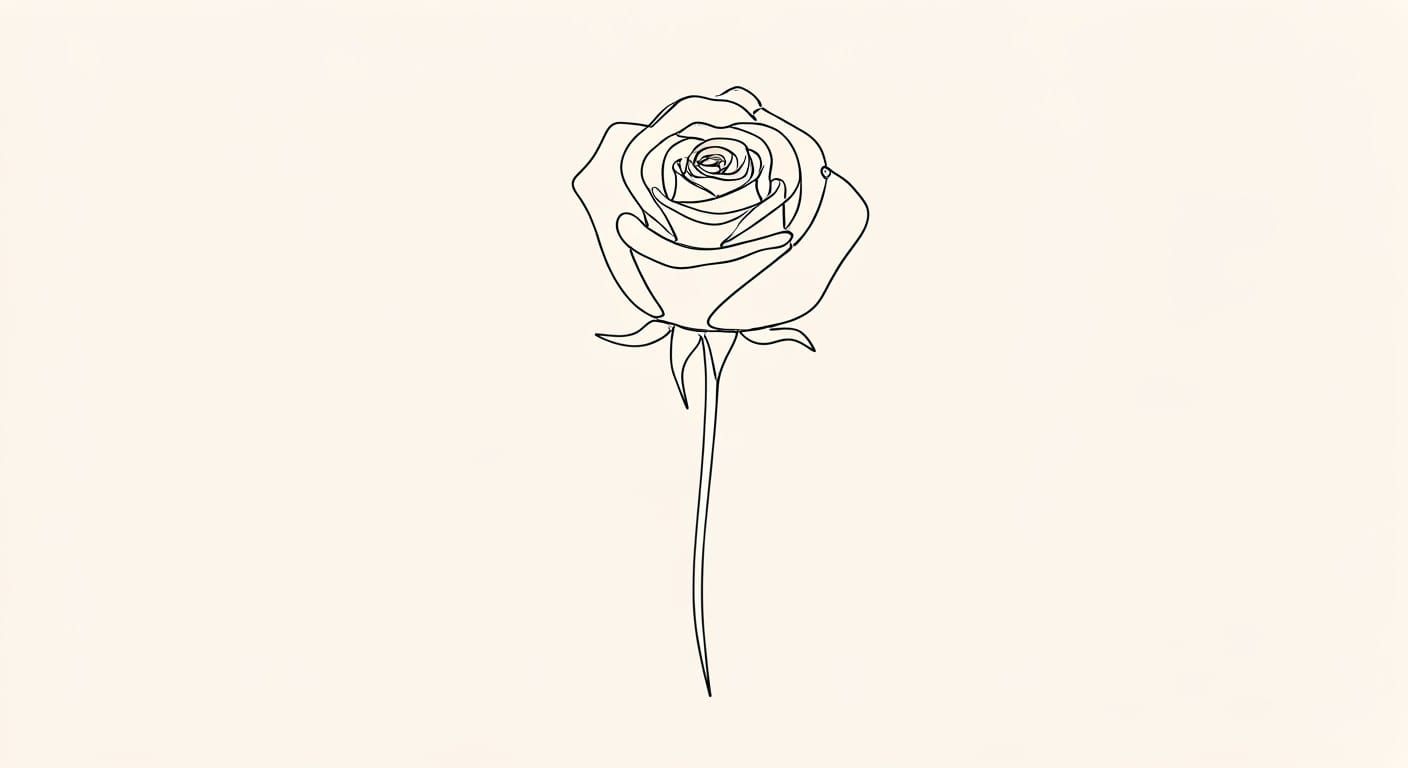 Minimalist Rose Line Art in Escher Style