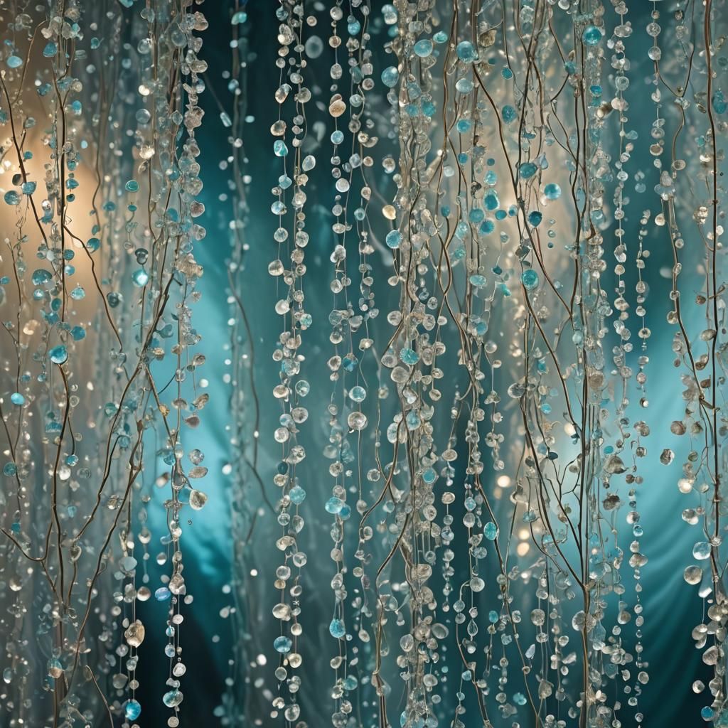 Surreal Crystal Curtain in Ethereal Cyan Mist