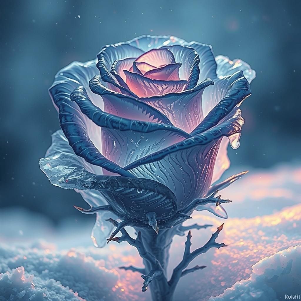 Frozen Ice Rose with Crystalline Shards