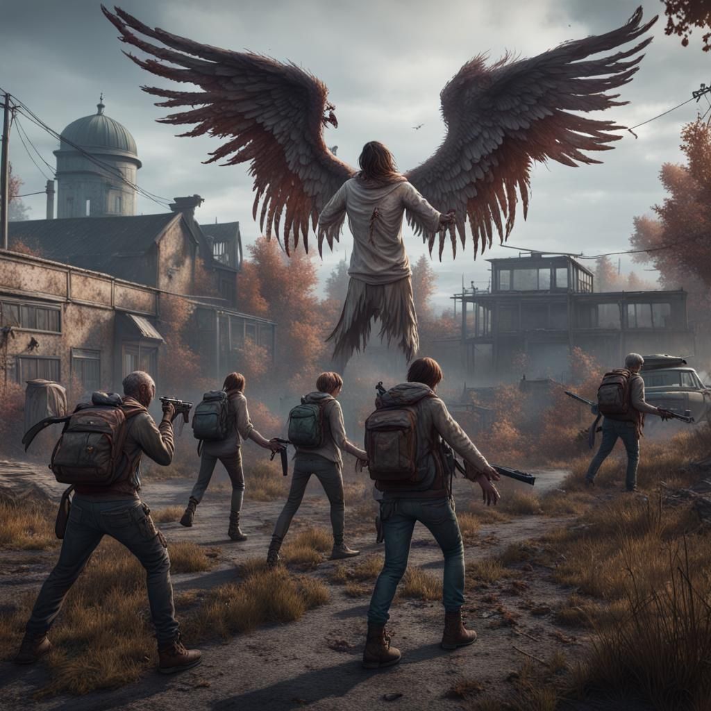 Zombie Angels in Apocalyptic World: Detailed Digital Art