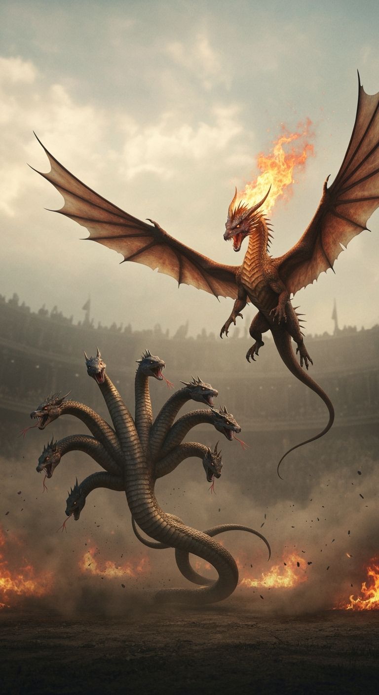 Hydra vs Fire Dragon in Epic Fantasy Arena Battle