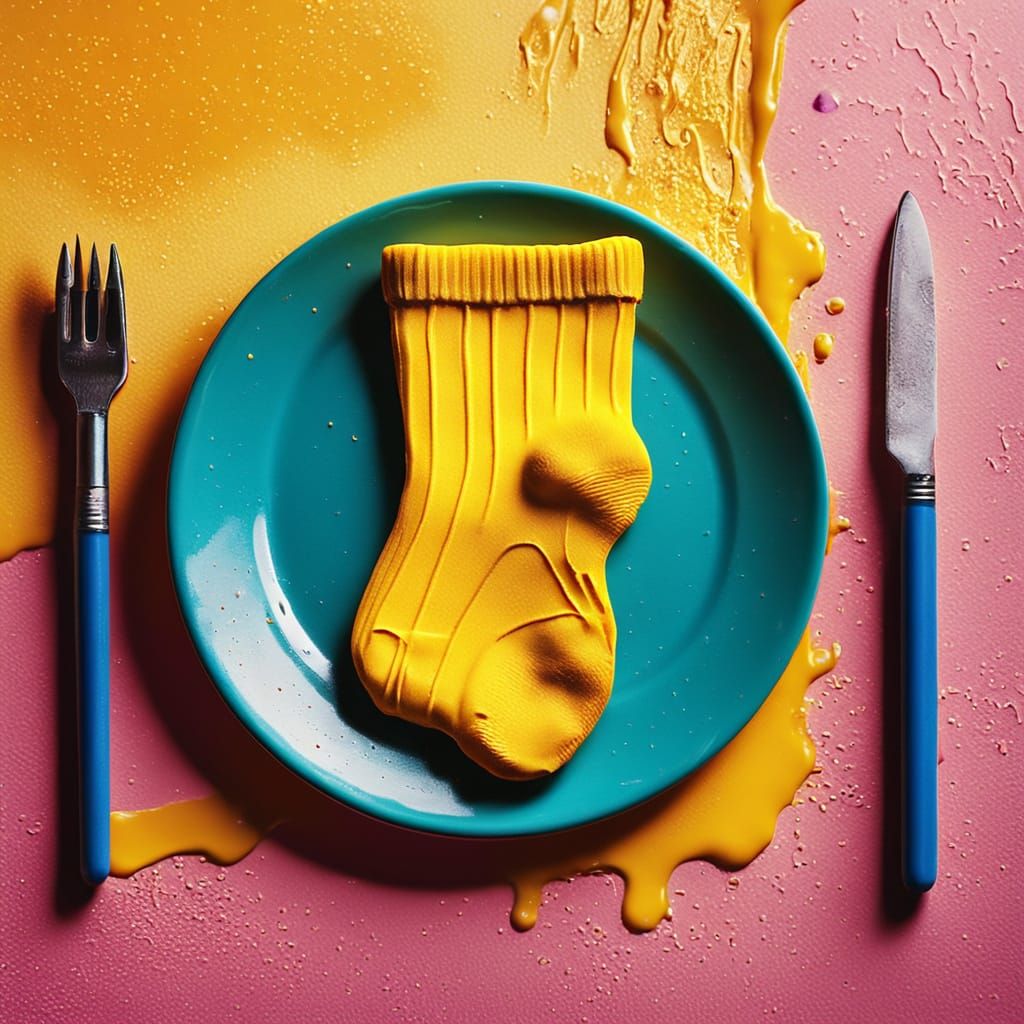 Humorous Pop Art Still Life with Sock and Crayons