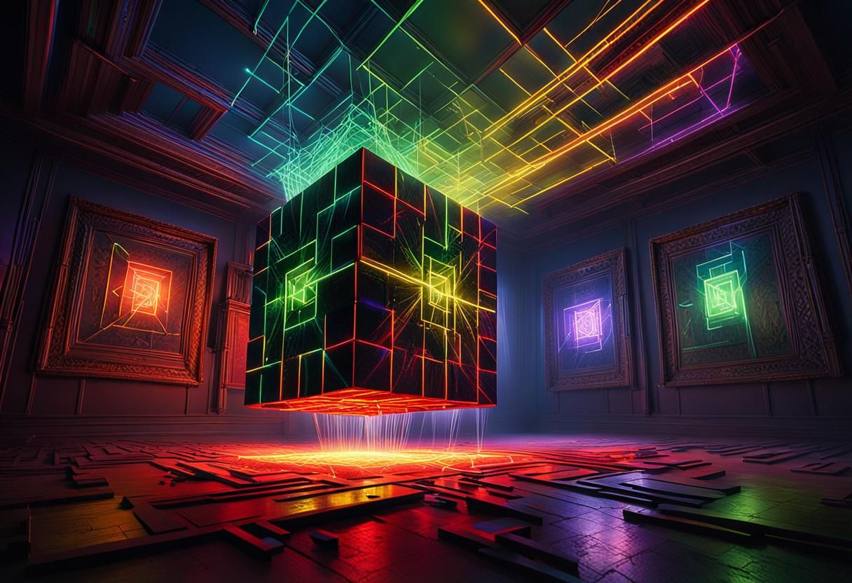 Surreal Cube Inverting Reality in Dystopian Room