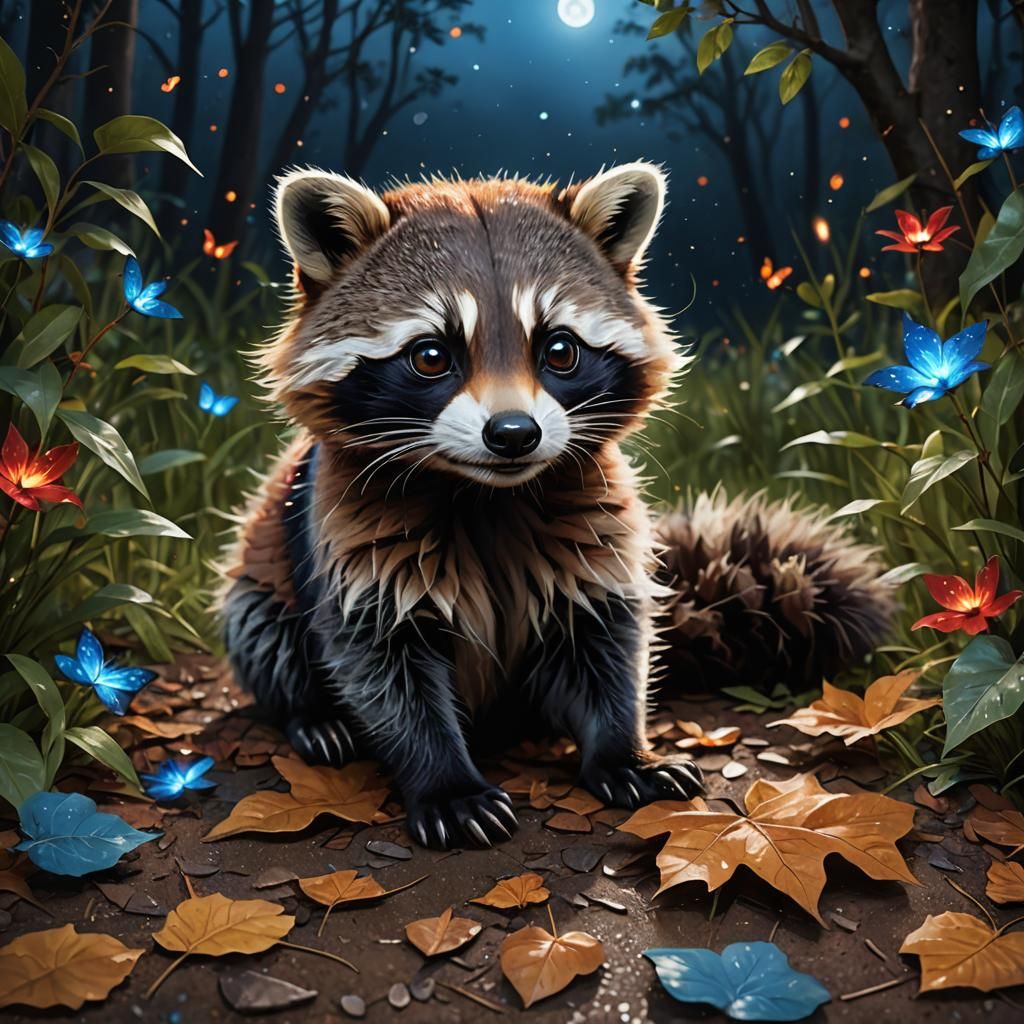 Hyperrealistic Raccoon Portrait in Enchanted Forest