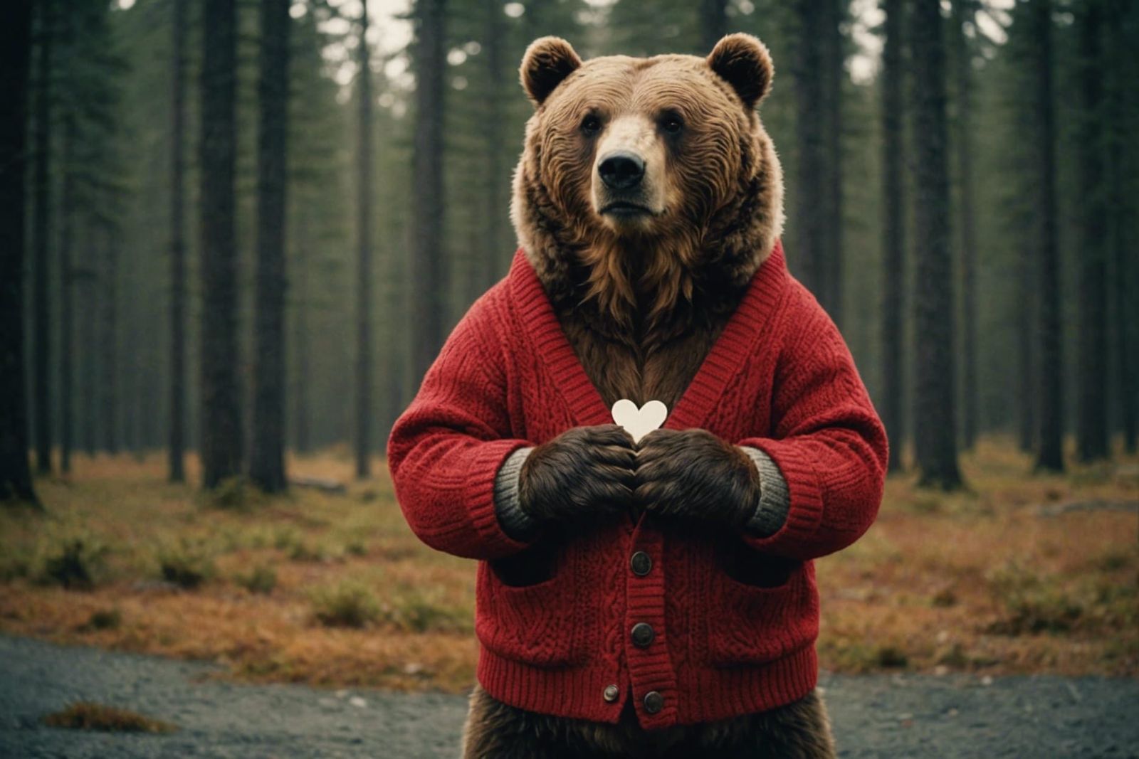 Kodiak Bear Wearing Cardigan Forming Heart Shape