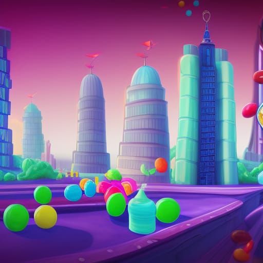 Vibrant Candy City in Gouache Wonderland