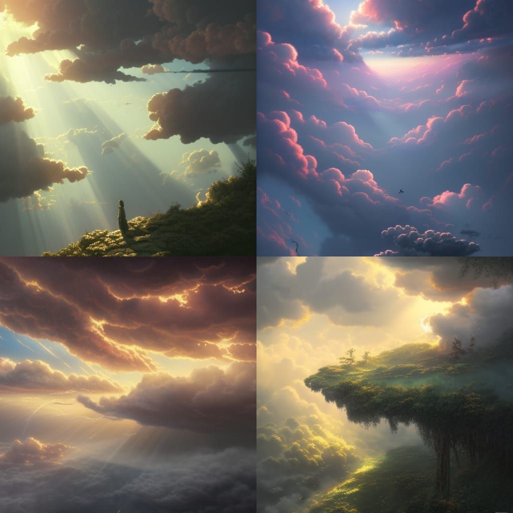 Sunset Clouds with God Rays: Matte Illustration