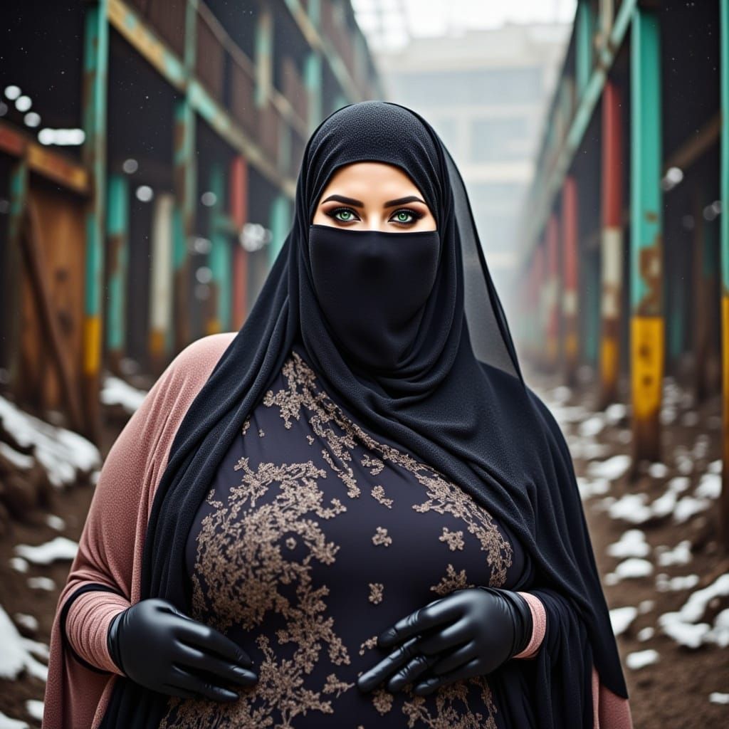 Woman with Niqab in Radioactive Post-Apocalyptic Factory