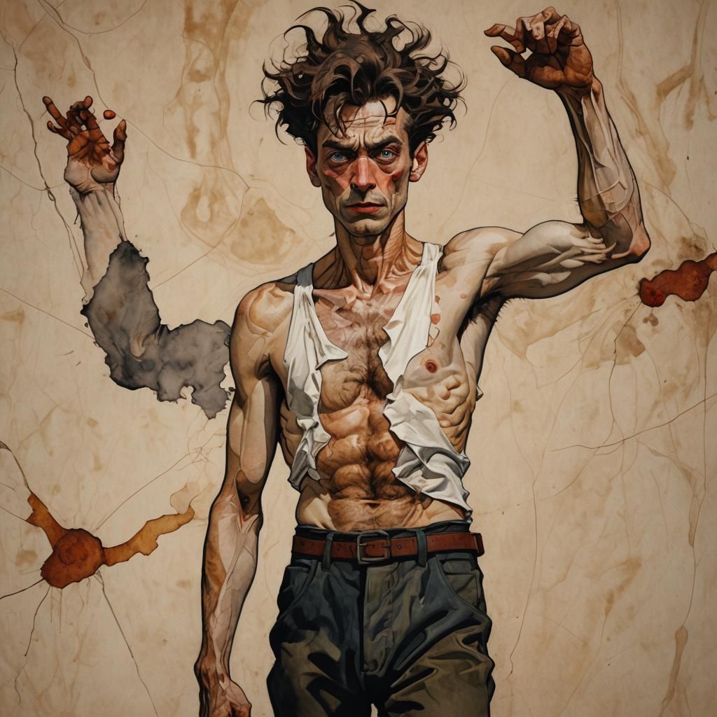 Detailed Matte Painting of Man with Hairy Armpits