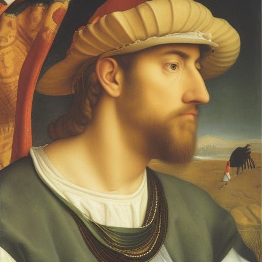 Giant with Frying Pan Hat: Holbein and Vrubel Style