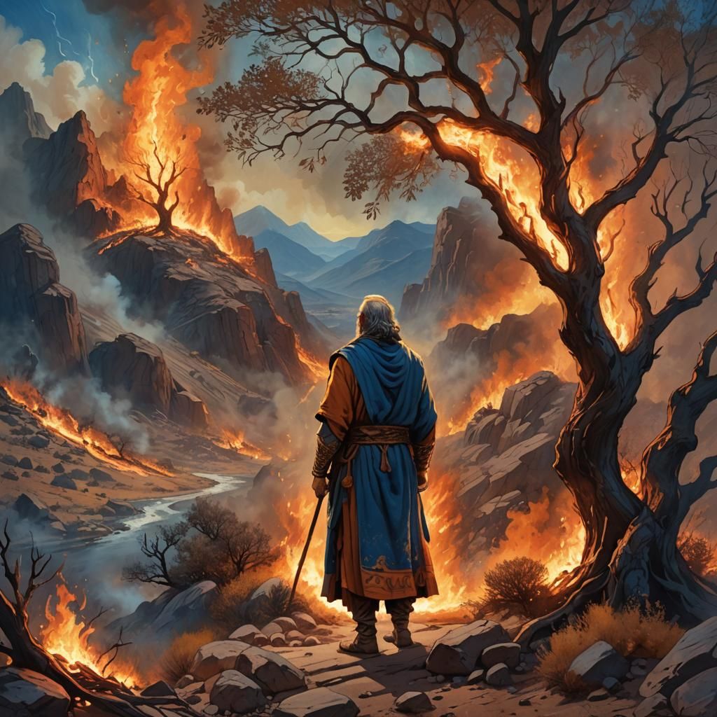 Moses and the Burning Bush: Fantasy Art