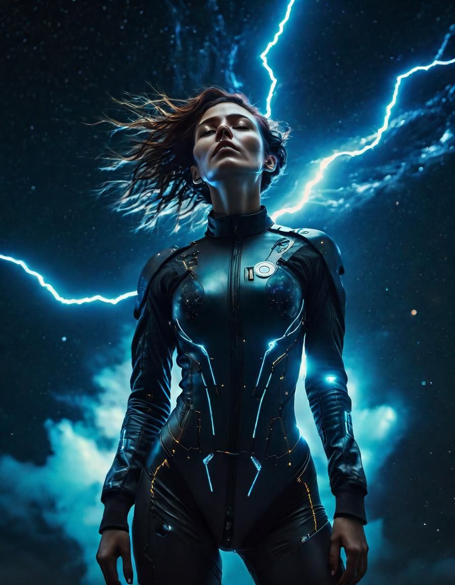 Cyberpunk Woman in Space, Photographic Style