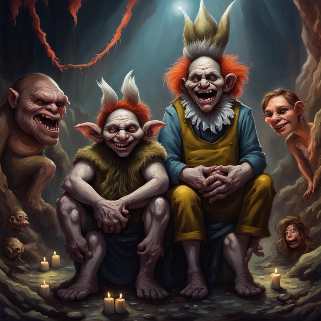 Troll Wedding in Cave, Sinister Fantasy Art