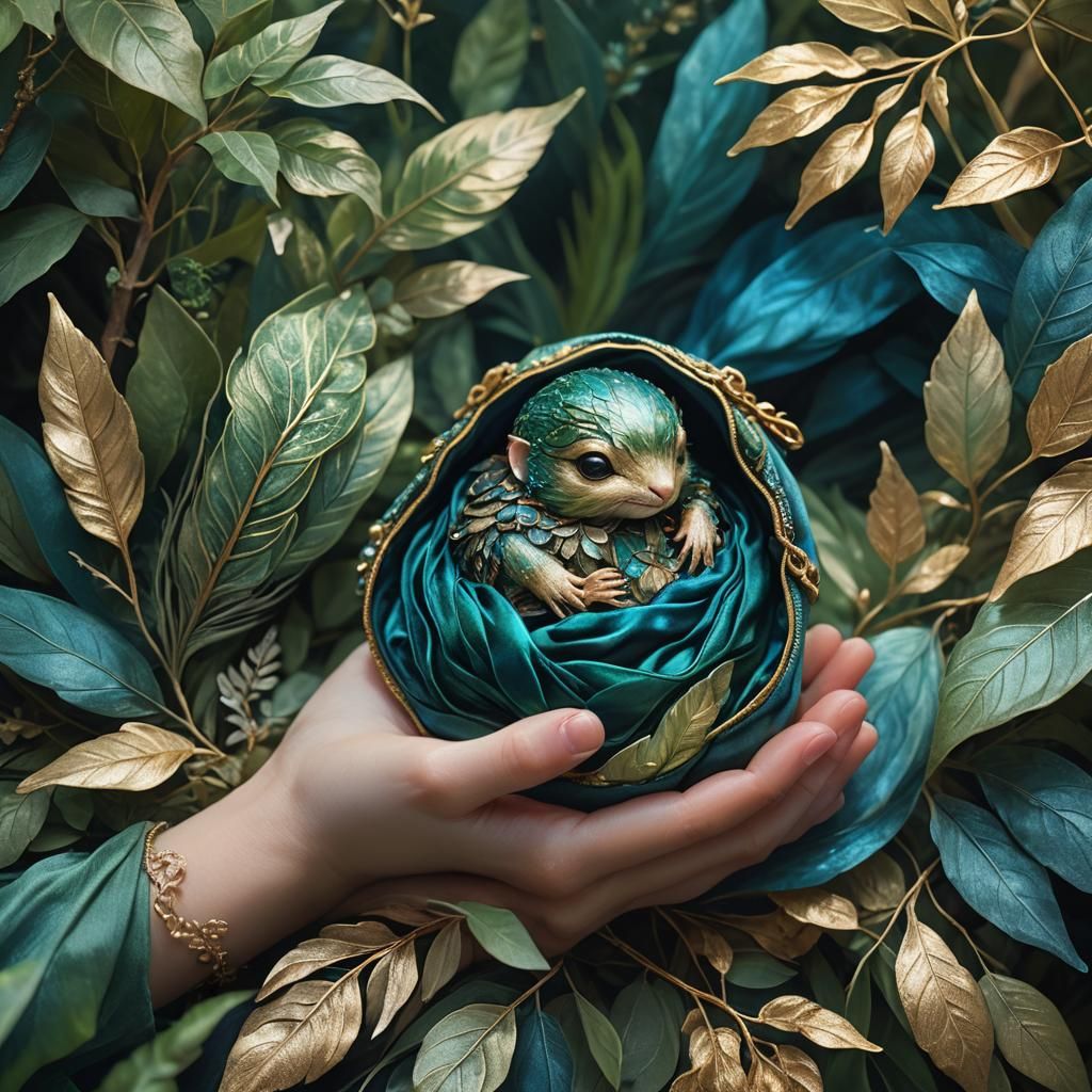 Whimsical Creature in Child's Hands: Fantasy Art