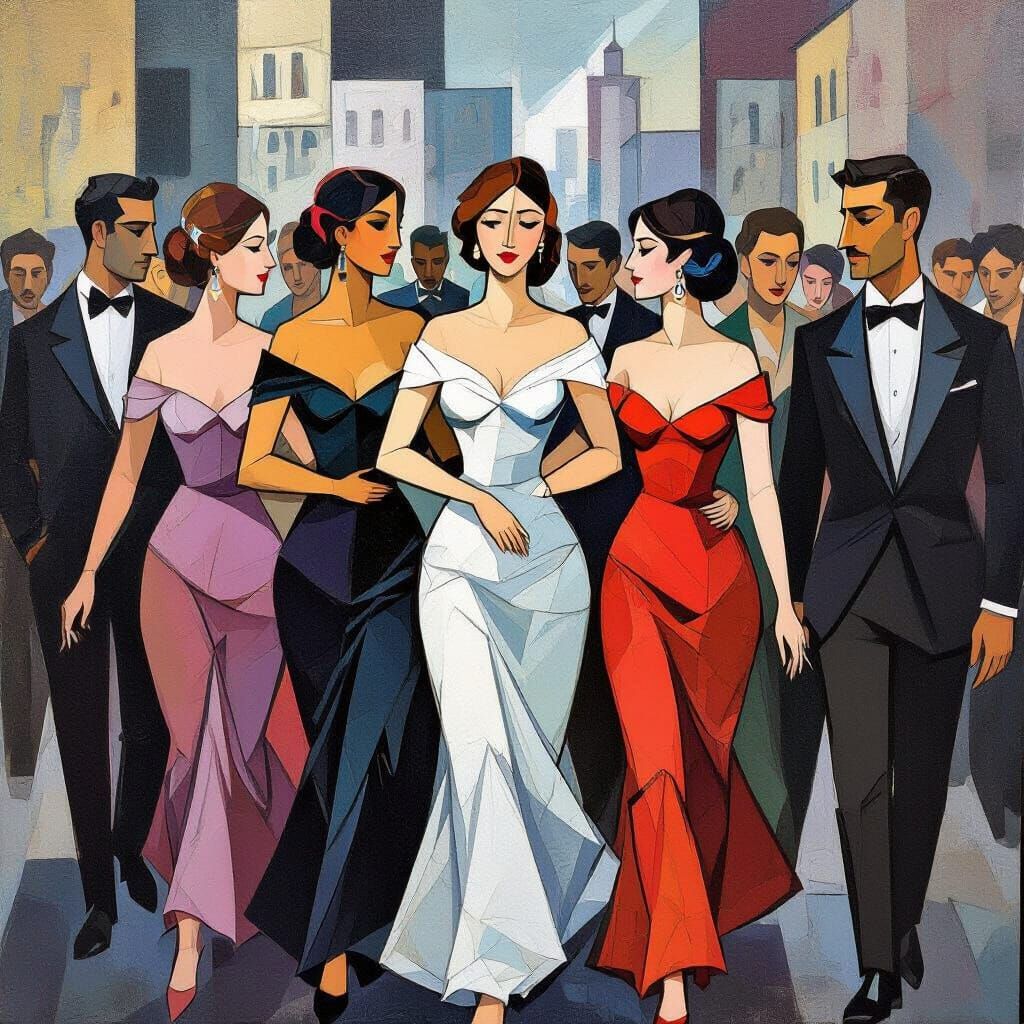 Cubist City Scene: Person With Fake Lovers