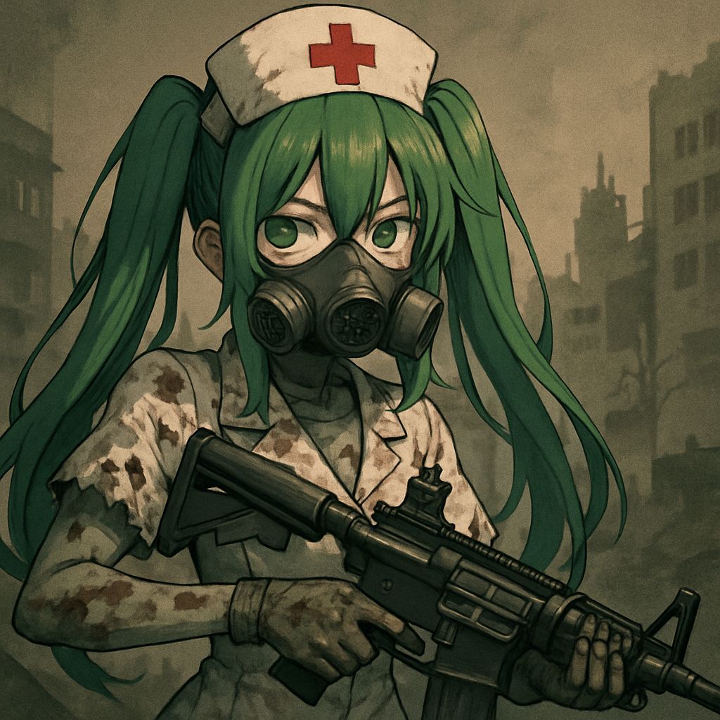 Anime Zombie Nurse with Rifle in Digital Art Style