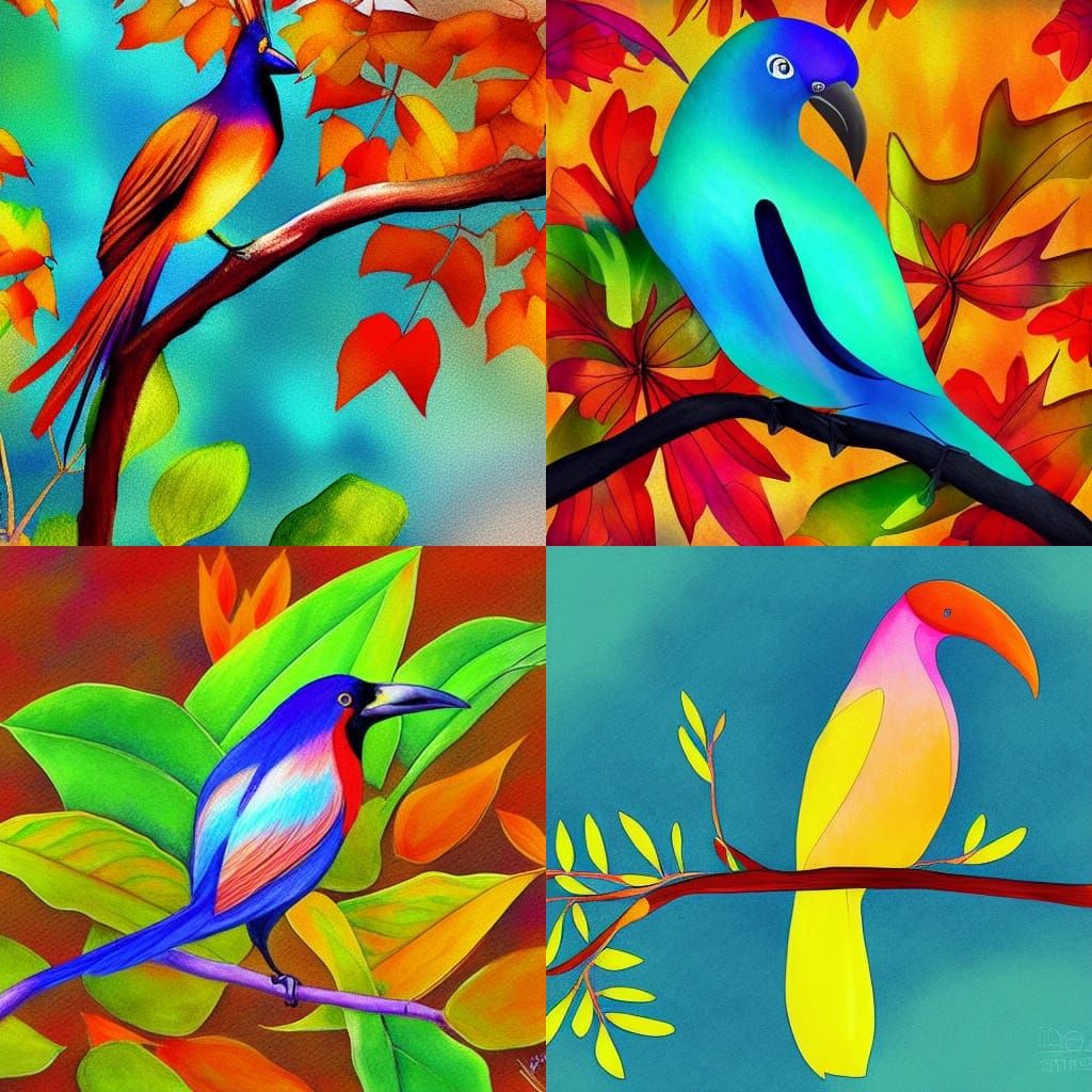 Bird of Paradise in Autumn: Digital Chalk Art