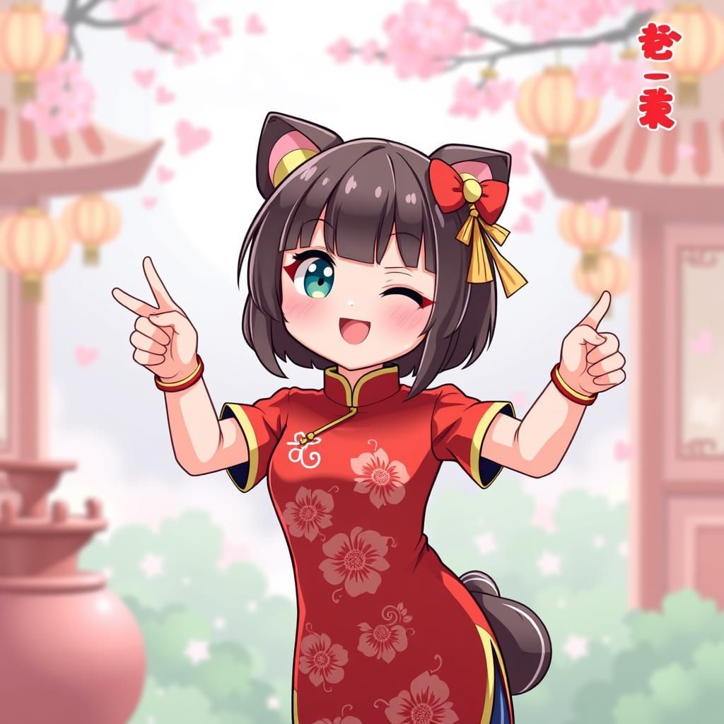 Kawaii Anime Idol in Cheongsam Dress