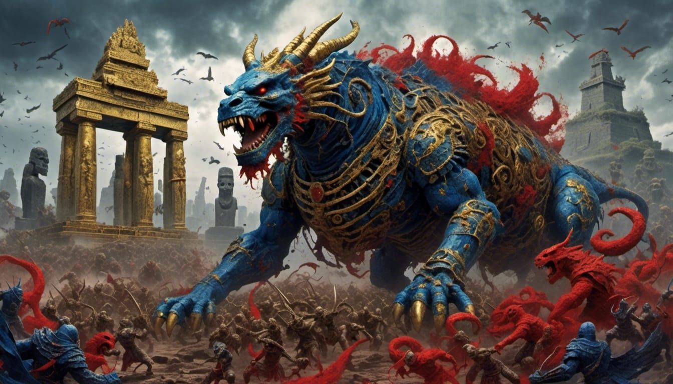 Undead Chimera-Kaiju with Daemonic Moai