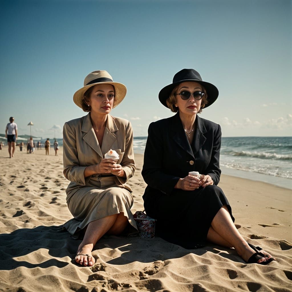 Joan Crawford and Bette Davis Enjoy Summer Ice Cream Cones o...