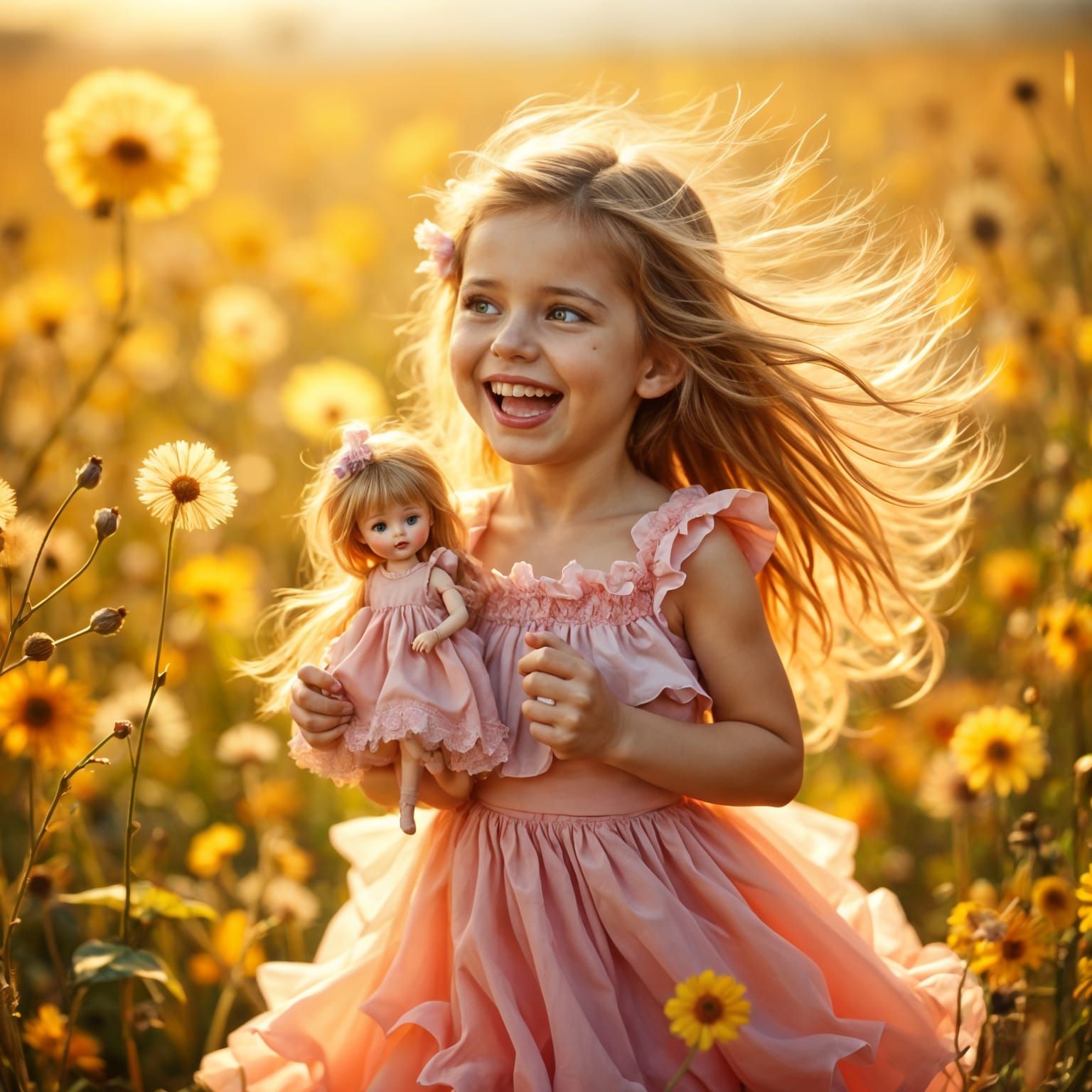 Joyful Whimsy: A Happy Little Girl Holds Her Beloved Doll