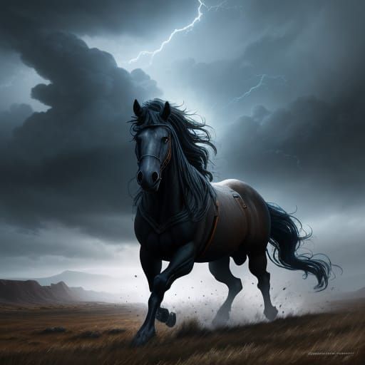 Powerful Horse in Stormy Landscape - Digital Painting