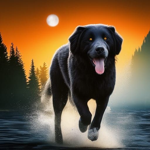 Giant Glowing Hound Chasing Prey at Night