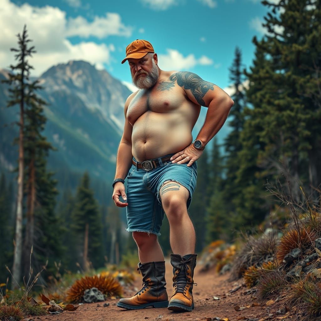 Rugged Hiker in Psychedelic Landscape