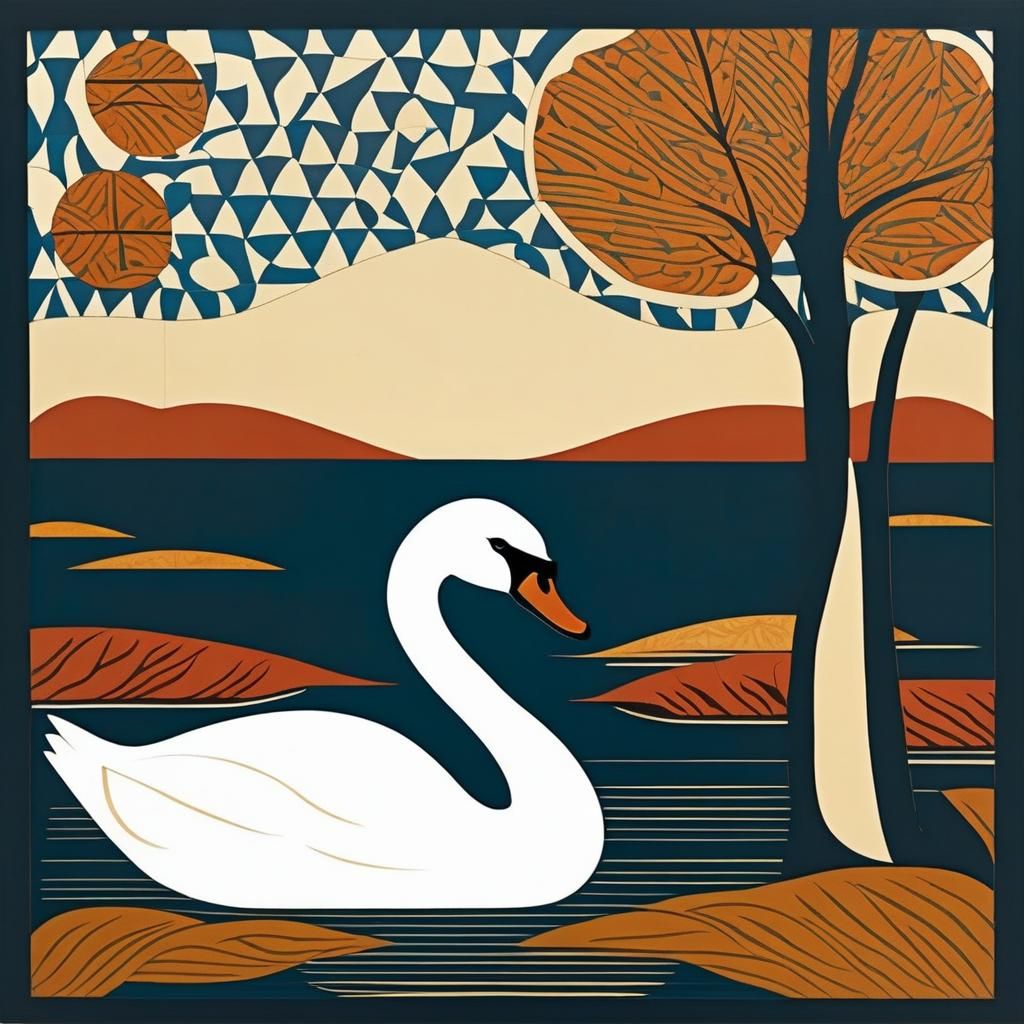 Minimalist Swan on Autumn Lake Painting