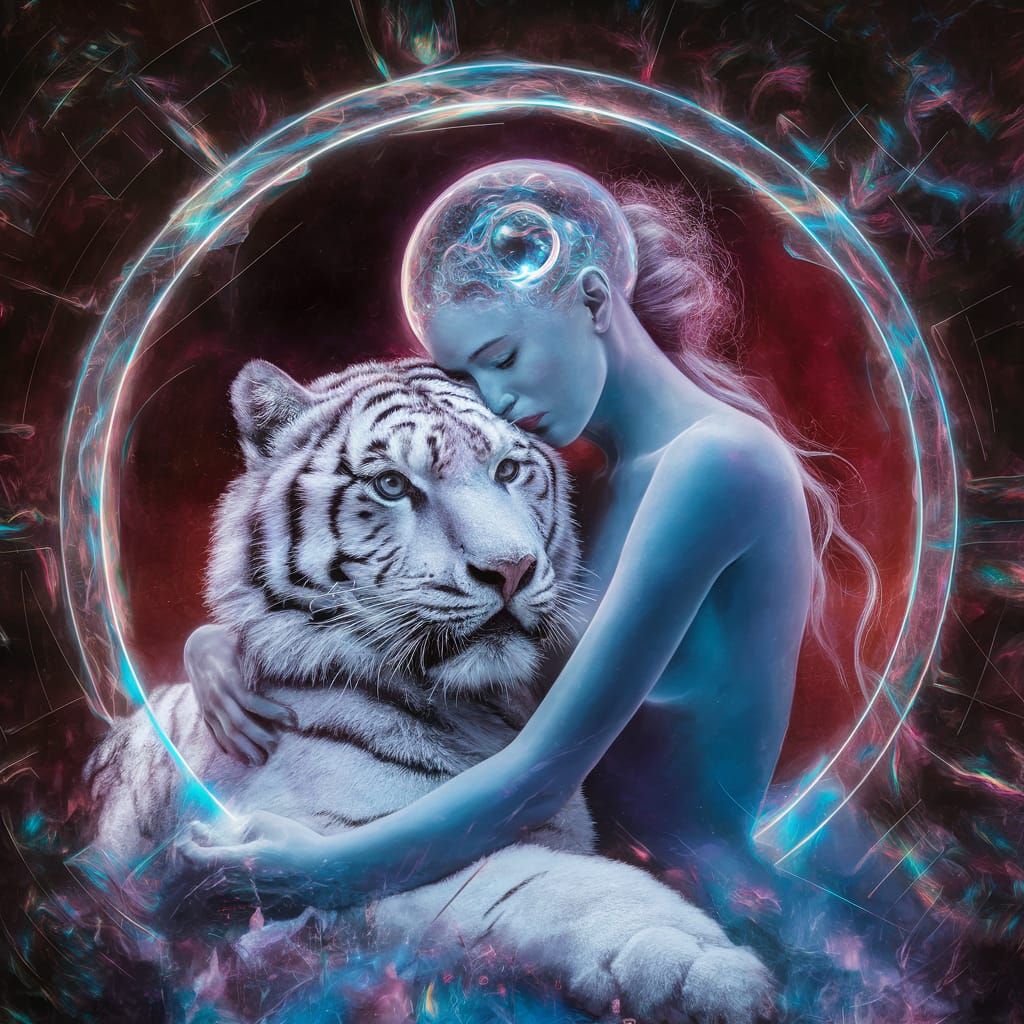 Glass Woman and Snow Tiger on Kinetic Display