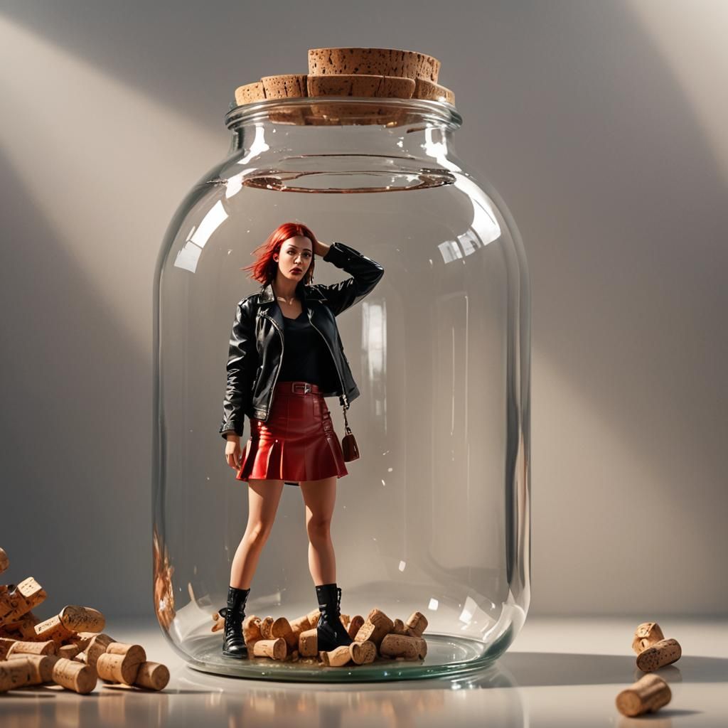 Girl Trapped in Glass Bottle: Hyper-Realistic Digital Art