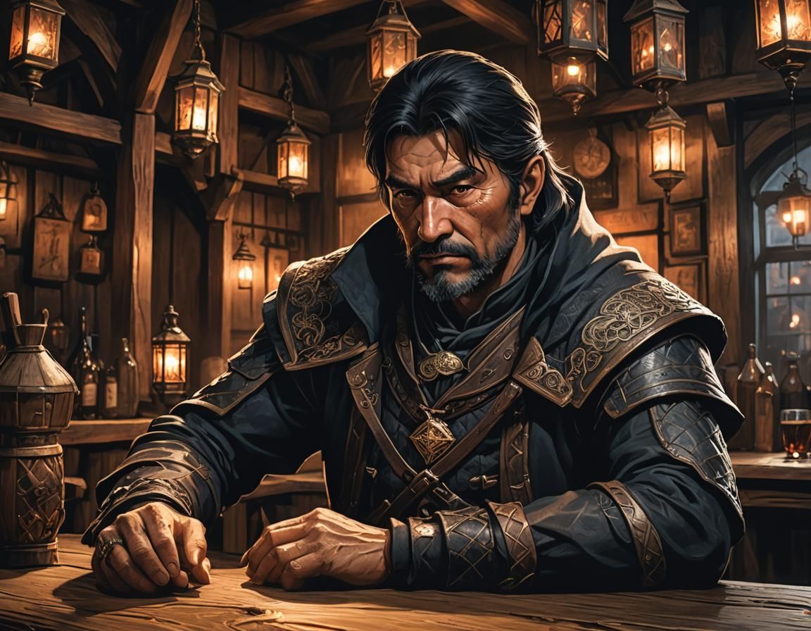 Hunter in Medieval Bar: Dark Fantasy Concept Art