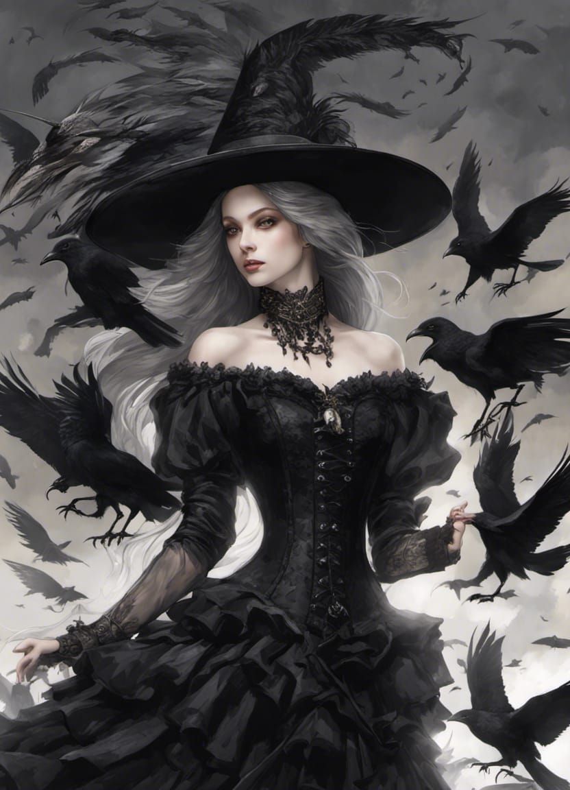 Victorian Witch of Ravens in Gothic Style