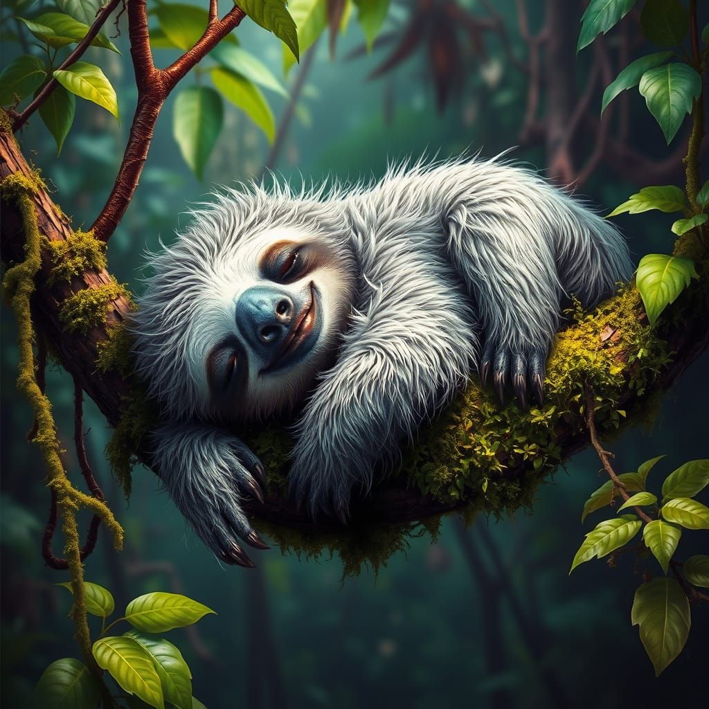 Hyperrealistic Sloth Lounging in Lush Jungle