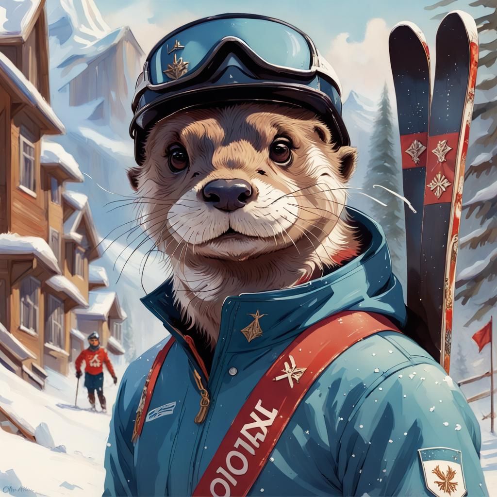 Otter Skier in Olympic Uniform: Digital Illustration