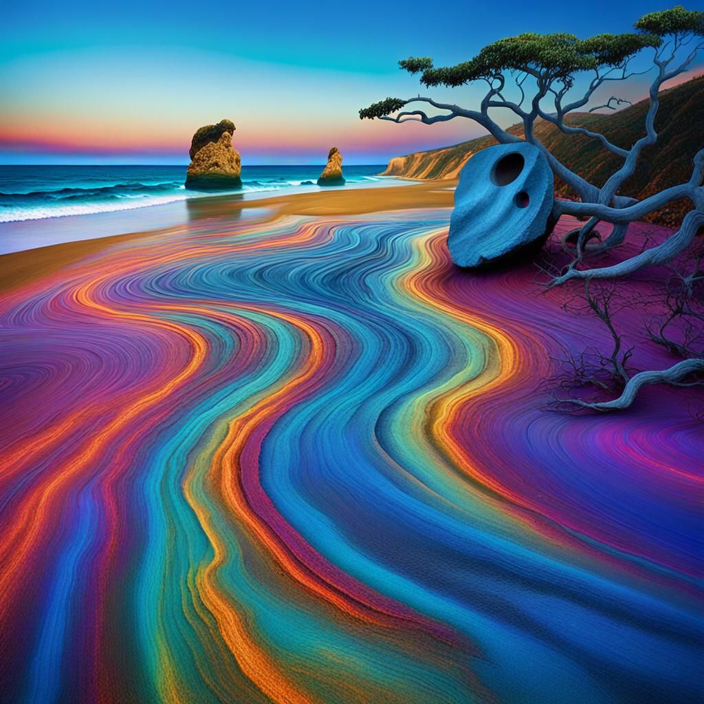 Surreal Beach Scene with Melting Clocks in Dreamscape Style