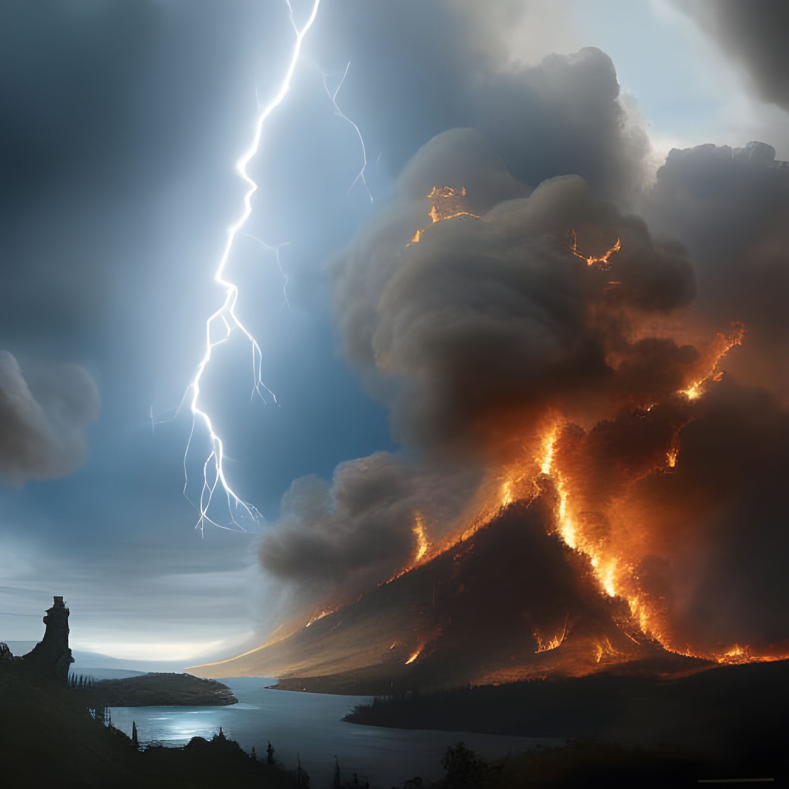 Epic Lightning and Wildfire Digital Matte Painting