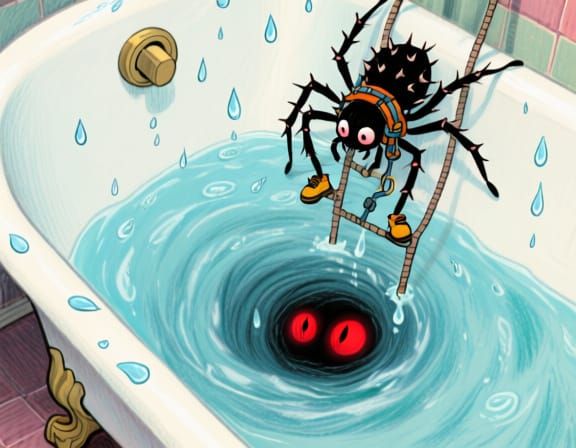 Spider Climbs Bathtub, Evading Vortex Monster