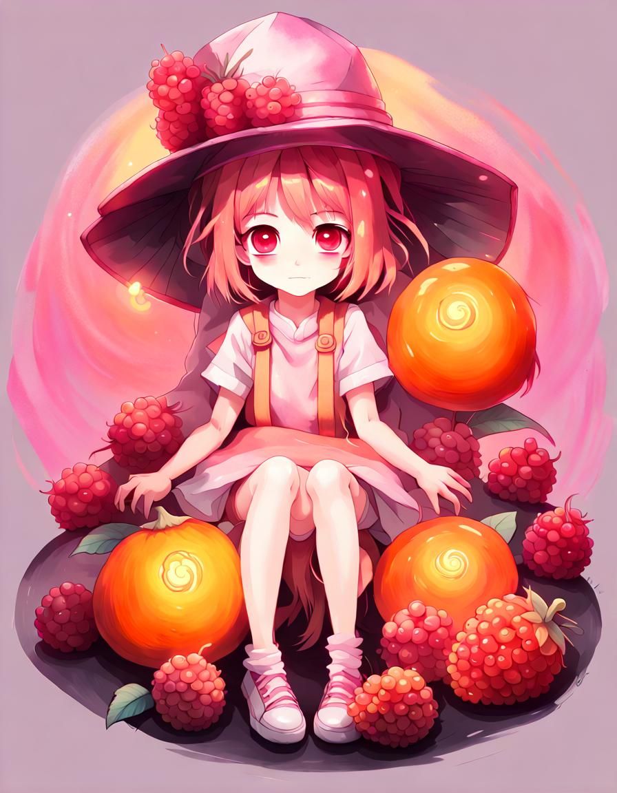 Bioluminescent Raspberry Fairy in Dreamy Pastel Landscape