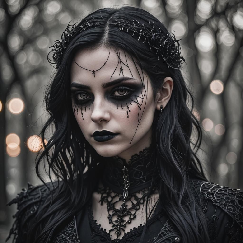Beautiful Goth Girl Portrait with Bokeh Effect