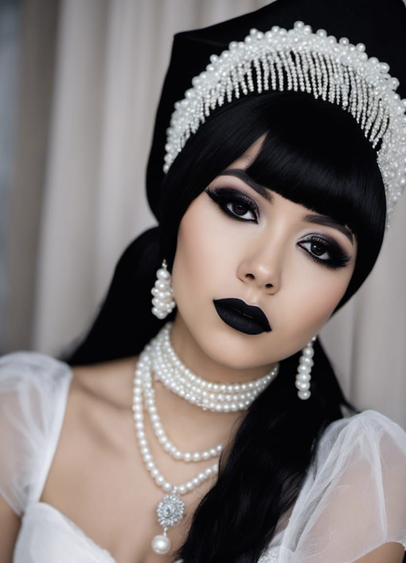 Stunning Indonesian Goth Woman in White Dress
