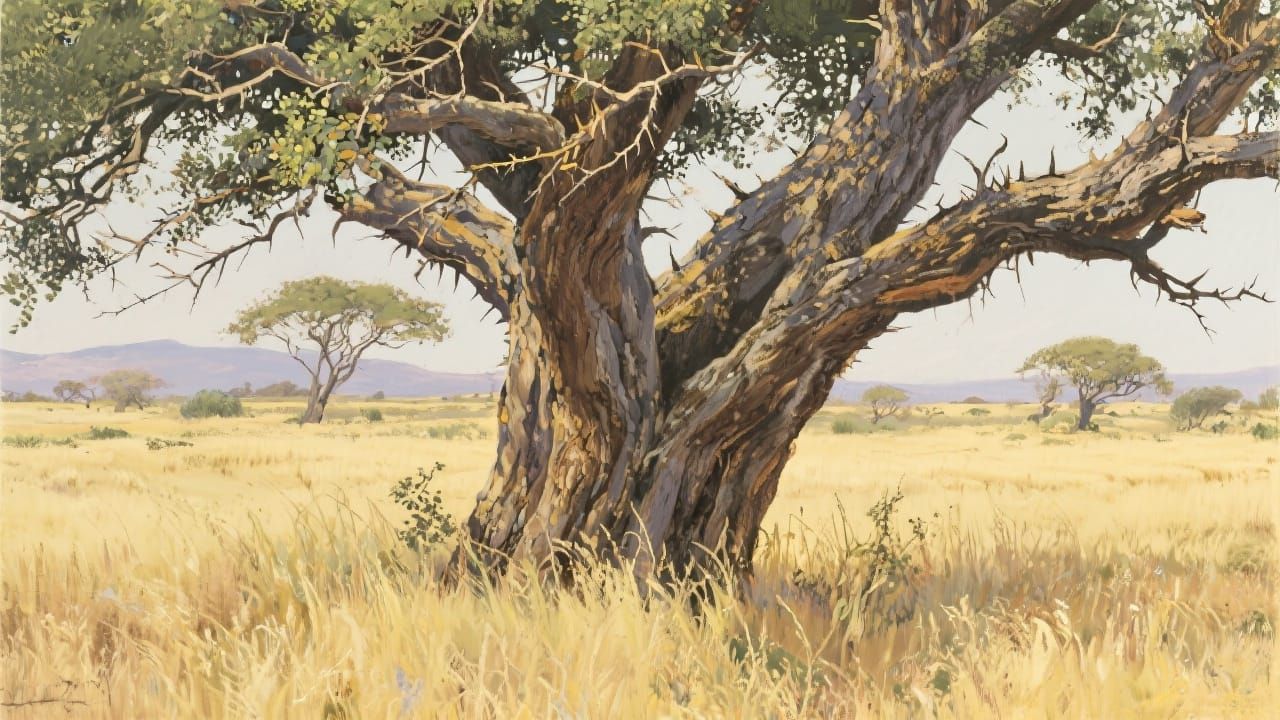 Acacia Tree in Bushveld, Pierneef Style