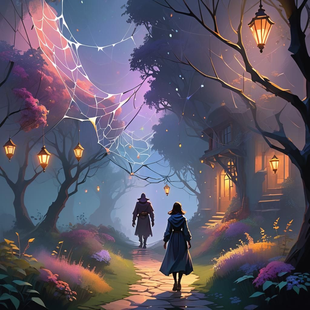 Misty Spiderweb Path in Low-Poly Style