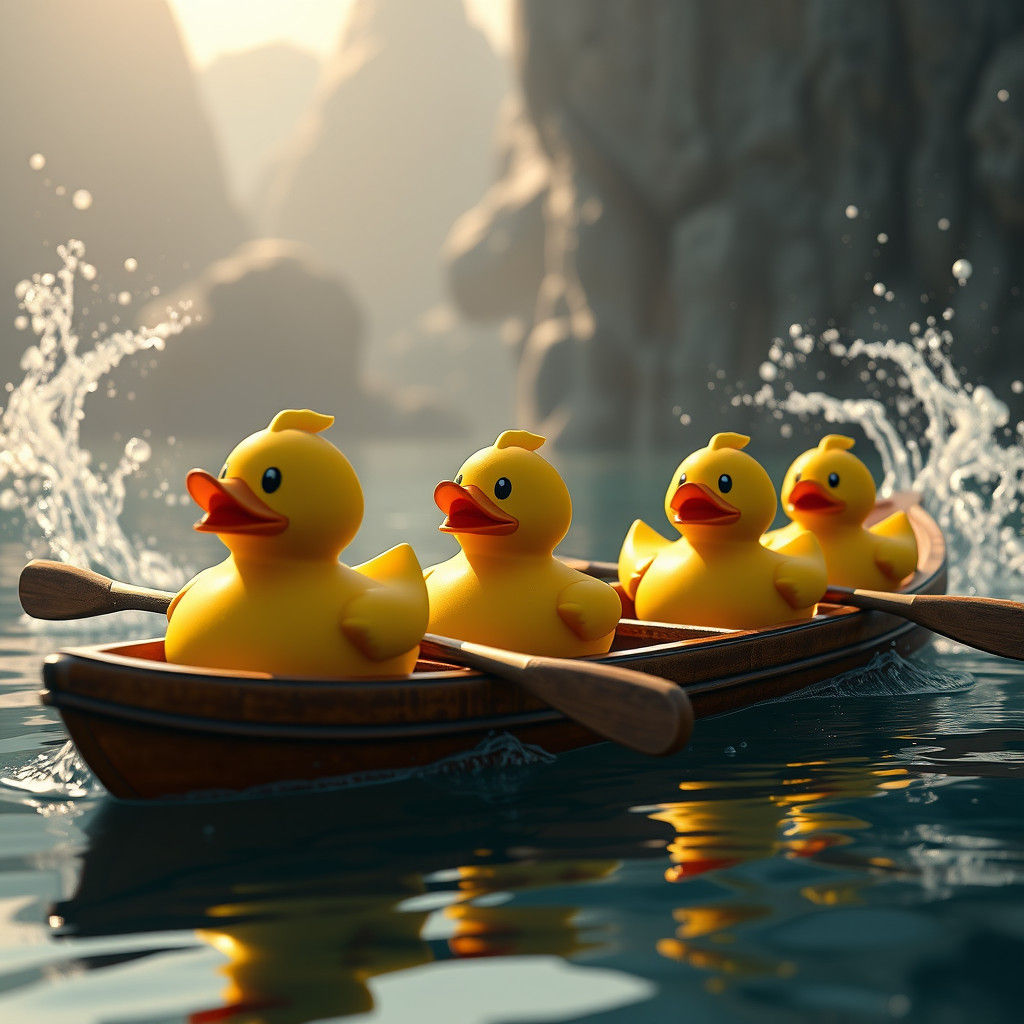 Rubber Ducks Rowing Boat: Detailed Matte Painting