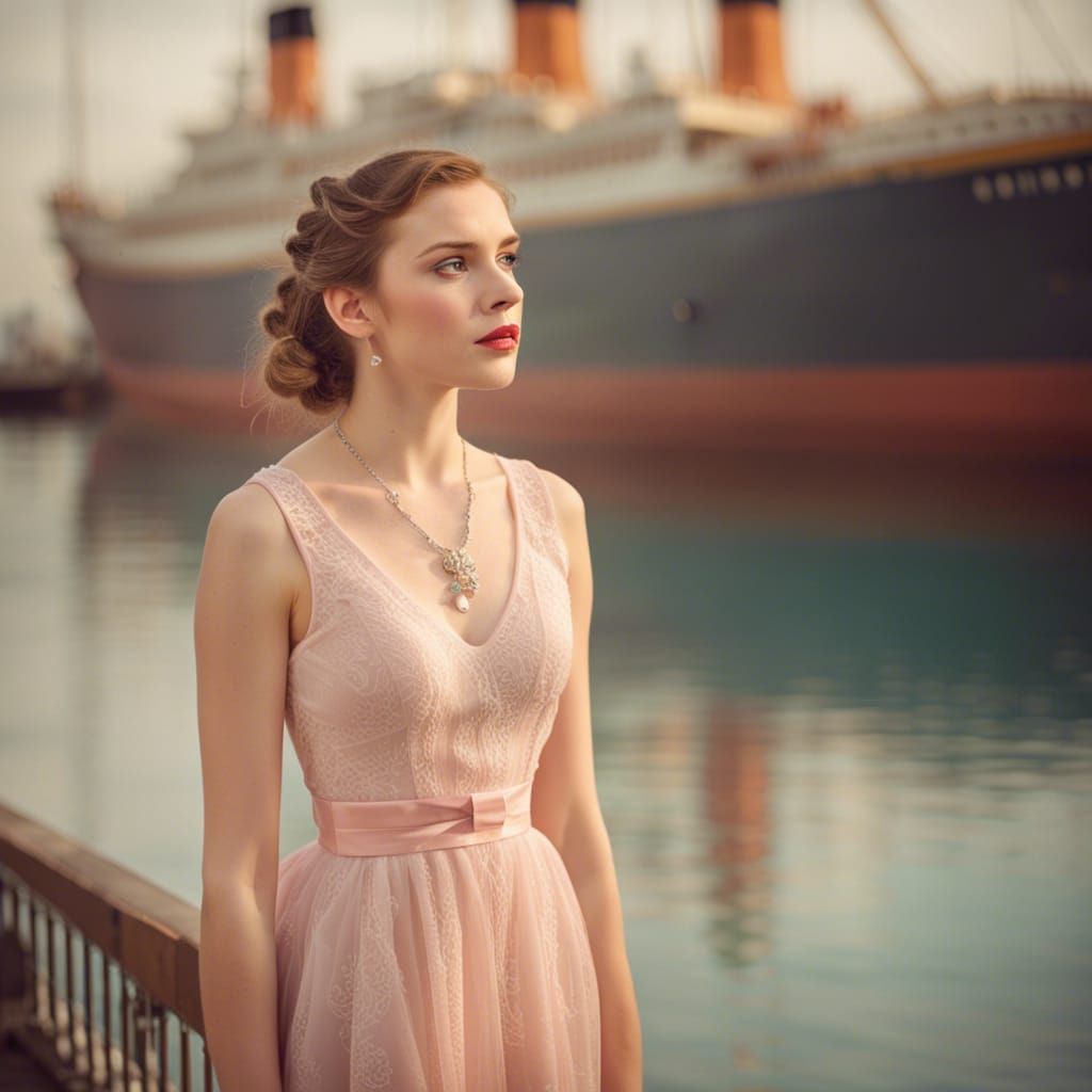 Girl Gazing at the Titanic Ship