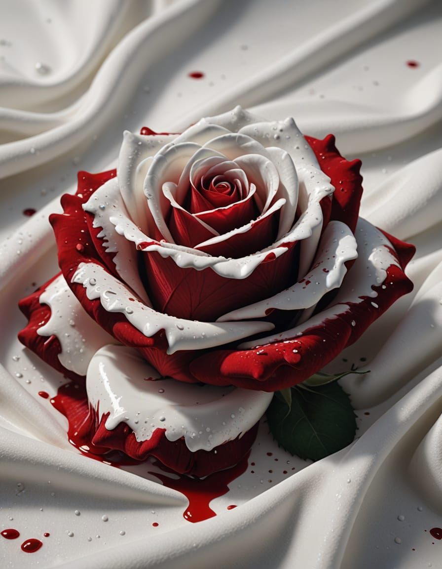 Velvet Rose in Milk, Hyperrealistic Digital Art