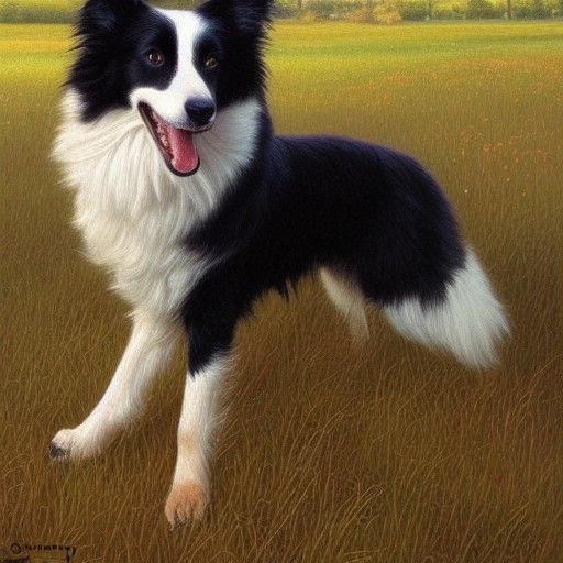 Border Collie in Farmlands: Oil Painting